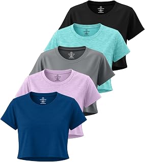Real Essentials Women's Ladies Crop Dry Fit Crew Top T-Shirt