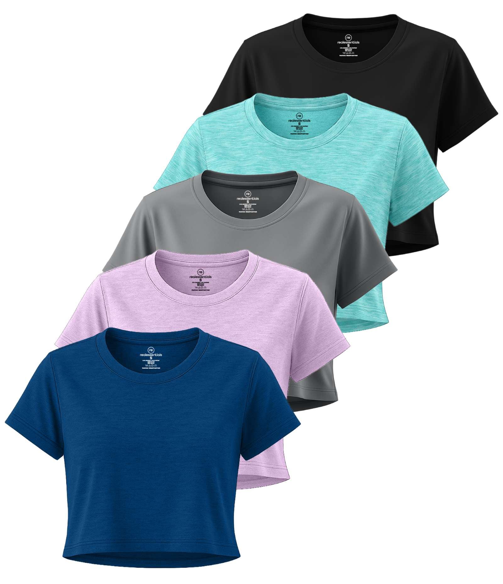 Real Essentials Women's Ladies Crop Dry Fit Crew Top T-Shirt