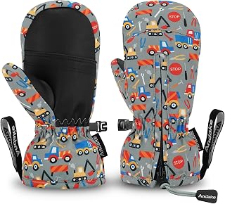 Andake Kids Ski Mittens Winter Warm Waterproof & Breathable Toddler Snow Gloves with Easy-to-Wear Zippers