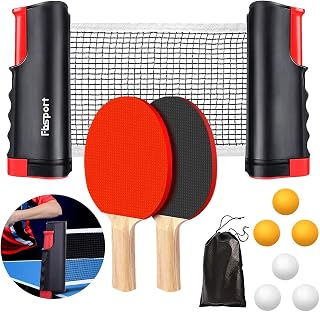 FBSPORT Table Tennis Set, Ping Pong Bats Set with 2 Paddles, 1 Retractable Net, 6 Balls, 1 Carrying Bag, for Trainer Adults Families Indoor Outdoor
