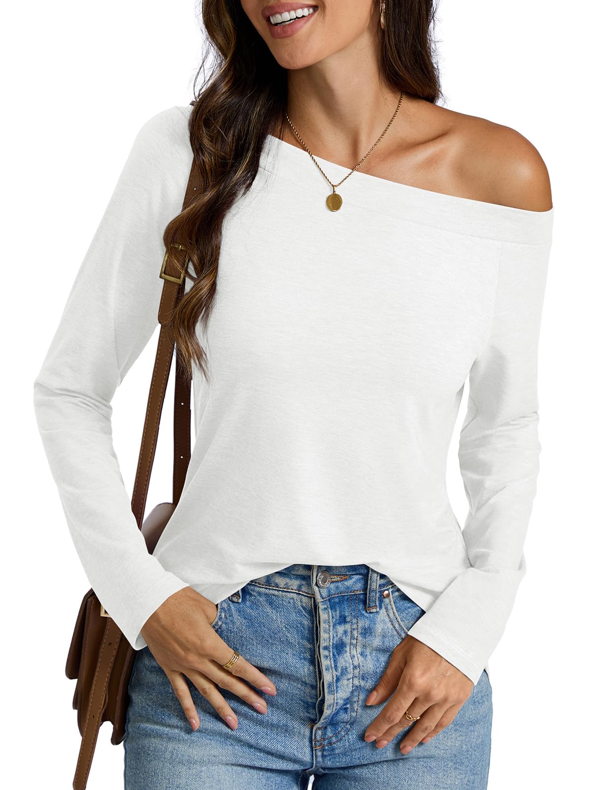 EasyGala Women Off Shoulder Tops Long Sleeve Shirts Sexy Tops Casual Loose Fit F
