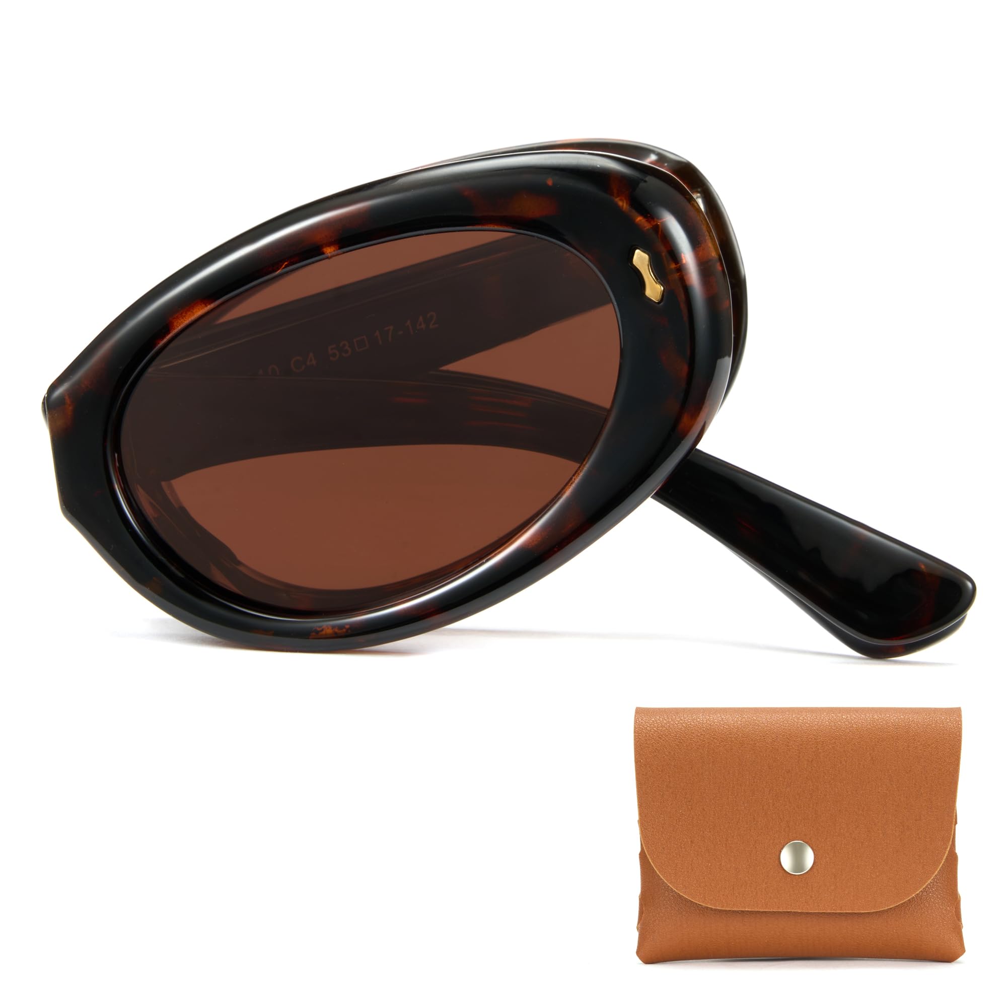 Cyxus Foldable Polarized Oval Sunglasses for Women, Brown Tortoise
