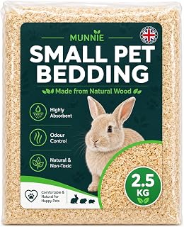Munnie 2.5kg Hamster Bedding Natural Wood Shavings - Sawdust for Rabbits, Guinea Pigs, Gerbils & Tortoise Bedding - Low Dust Soft Burrowing with Odour Control