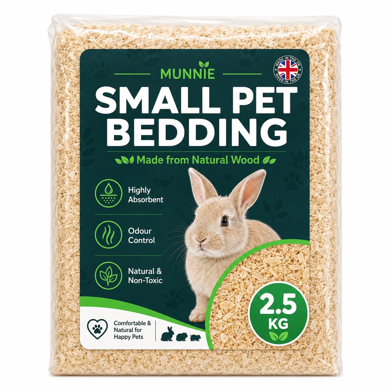 Munnie 2.5kg Hamster Bedding Natural Wood Shavings - Sawdust for Rabbits, Guinea