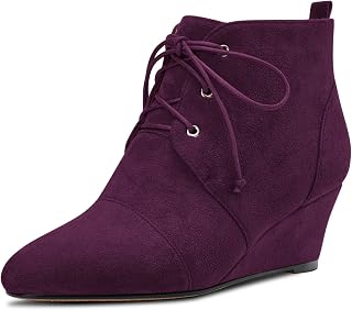 Saekcted Women's Wedge Mid Heel Ankle Boots Lace-up Closed Round Toe Slip-on 5CM Heels Shoes