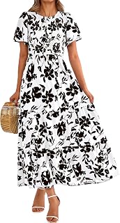 PRETTYGARDEN Women's Smocked Top Summer Dresses for Women 2025 Short Sleeve Floral Maxi Dress for Women Flutter Sleeve Cute Spring Maxi Dress for Women Beach Vacation