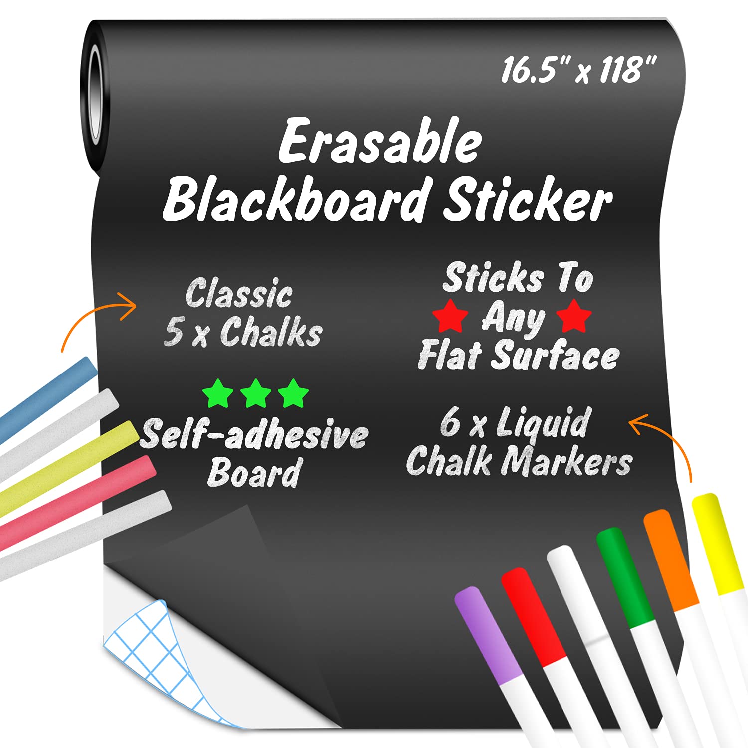 Large Chalkboard Wall Sticker, ACVVIP Self-Adhesive Chalk Board - 16.5" x 118" (