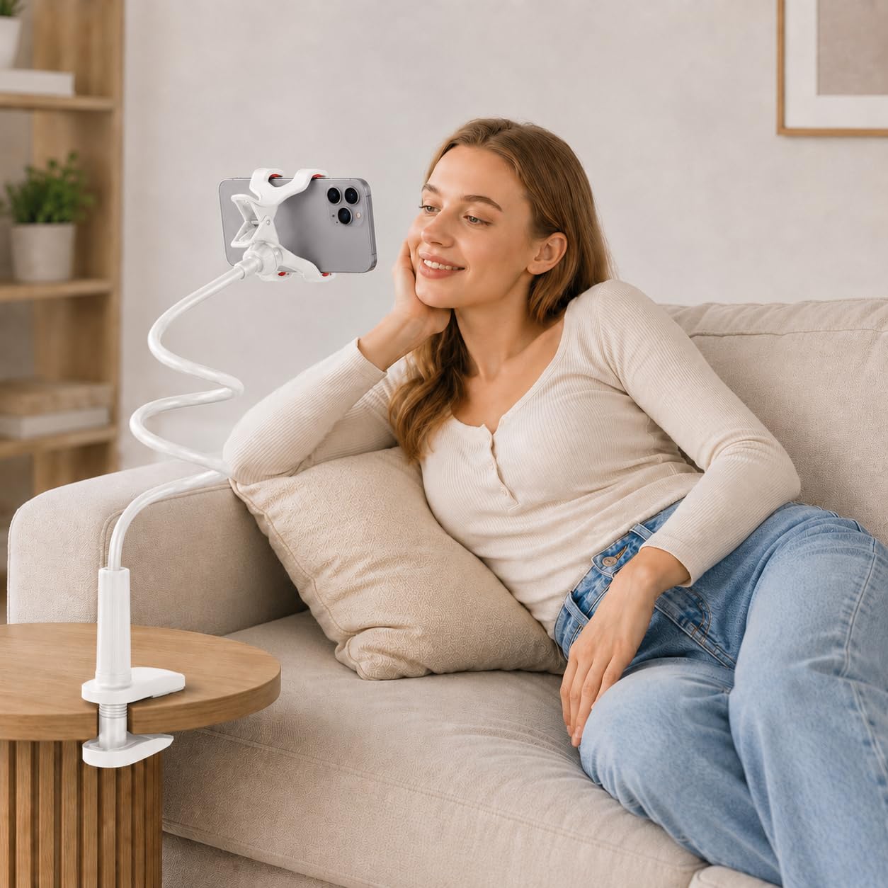Flexible Phone Holder for Bed Clip Gooseneck Phone Holder for Desk 360 Degree Ro