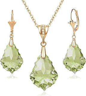 EVEVIC Austrian Crystals Baroque Pendant Necklace Earrings for Women 14K Gold Plated Hypoallergenic Leverback Drop Dangle Earrings Jewelry Set