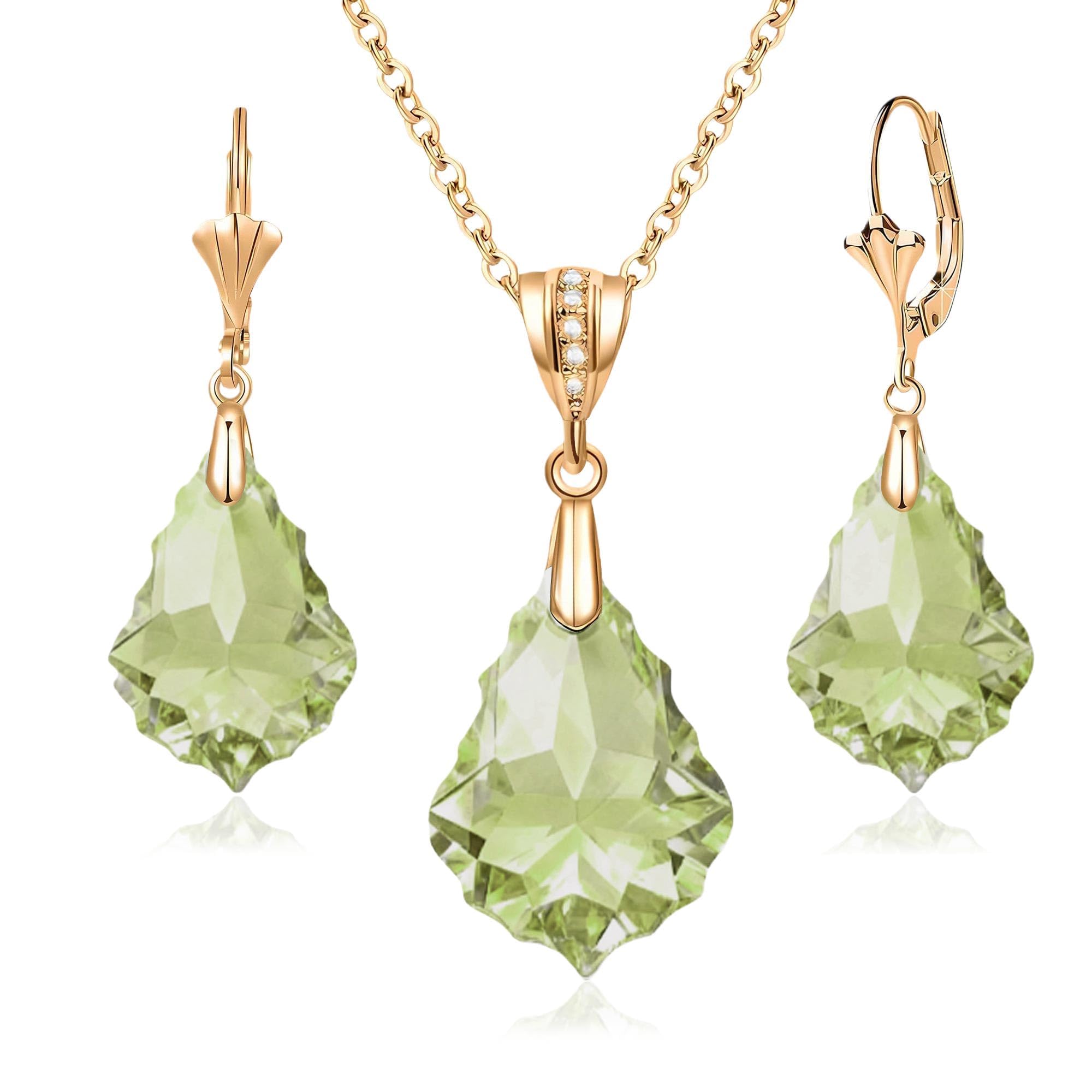 EVEVIC Austrian Crystals Baroque Pendant Necklace Earrings for Women 14K Gold Pl
