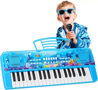 Upgraded 37 Keys Kids Piano Keyboard with Microphone Music Stand - Blue | Portable Electronic Musical Toy for Toddlers Ages 3 4 5 6 Boys Girls Gift