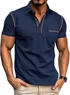 Mens Classic Fashion Polo Shirt Short Sleeve Lightweight Cotton Pocket Polo Shirt
