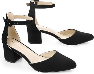 Ankis Ladies Strappy Court Shoes 2.25" Block Heel Memory Foam Inlay Lace