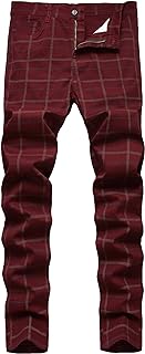 Plaid Pants for Men Slim Fit Dress Skinny Chinos Pants