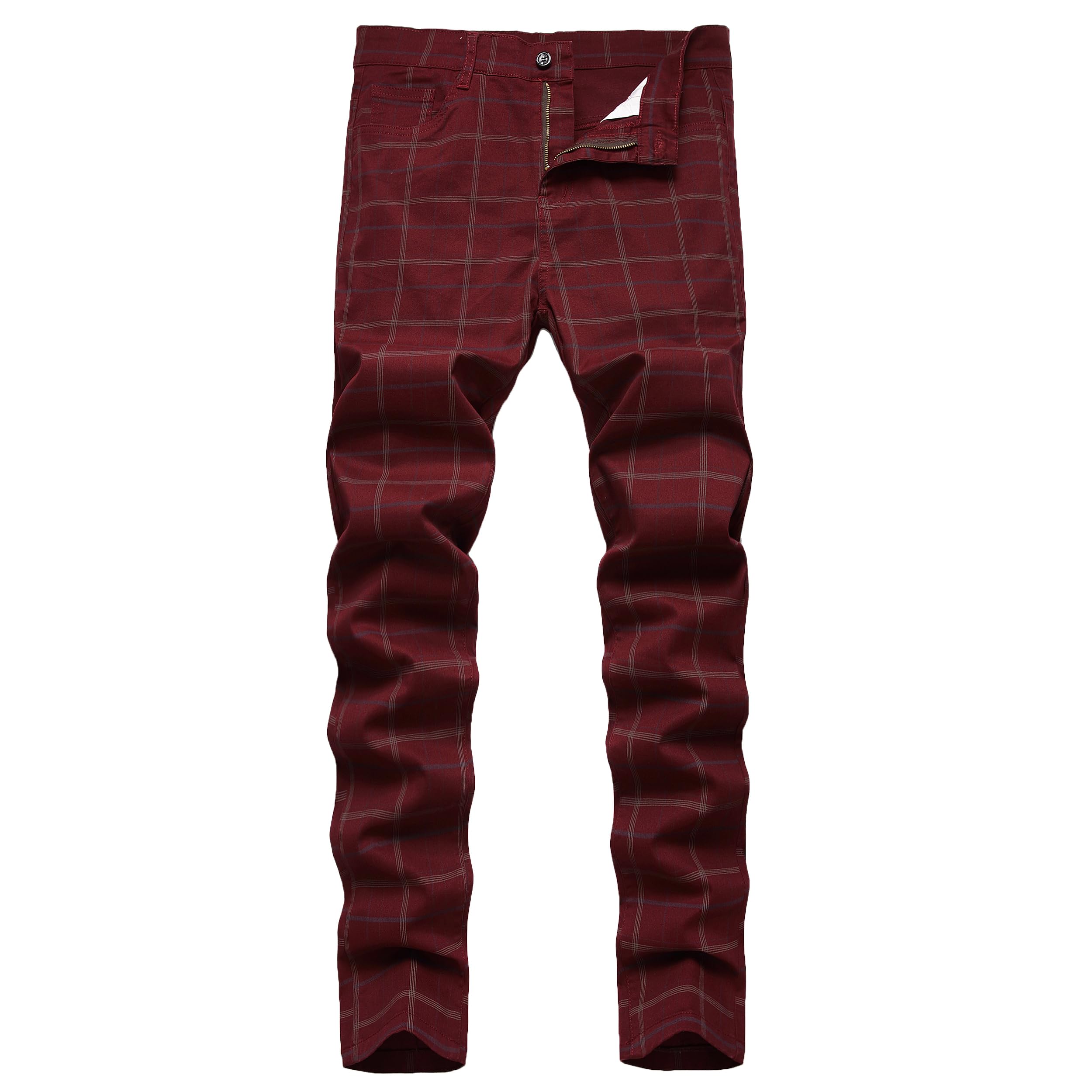 Men's Slim Fit Chino Plaid Pants Slim Fit Flat Front Fashion Business Casual