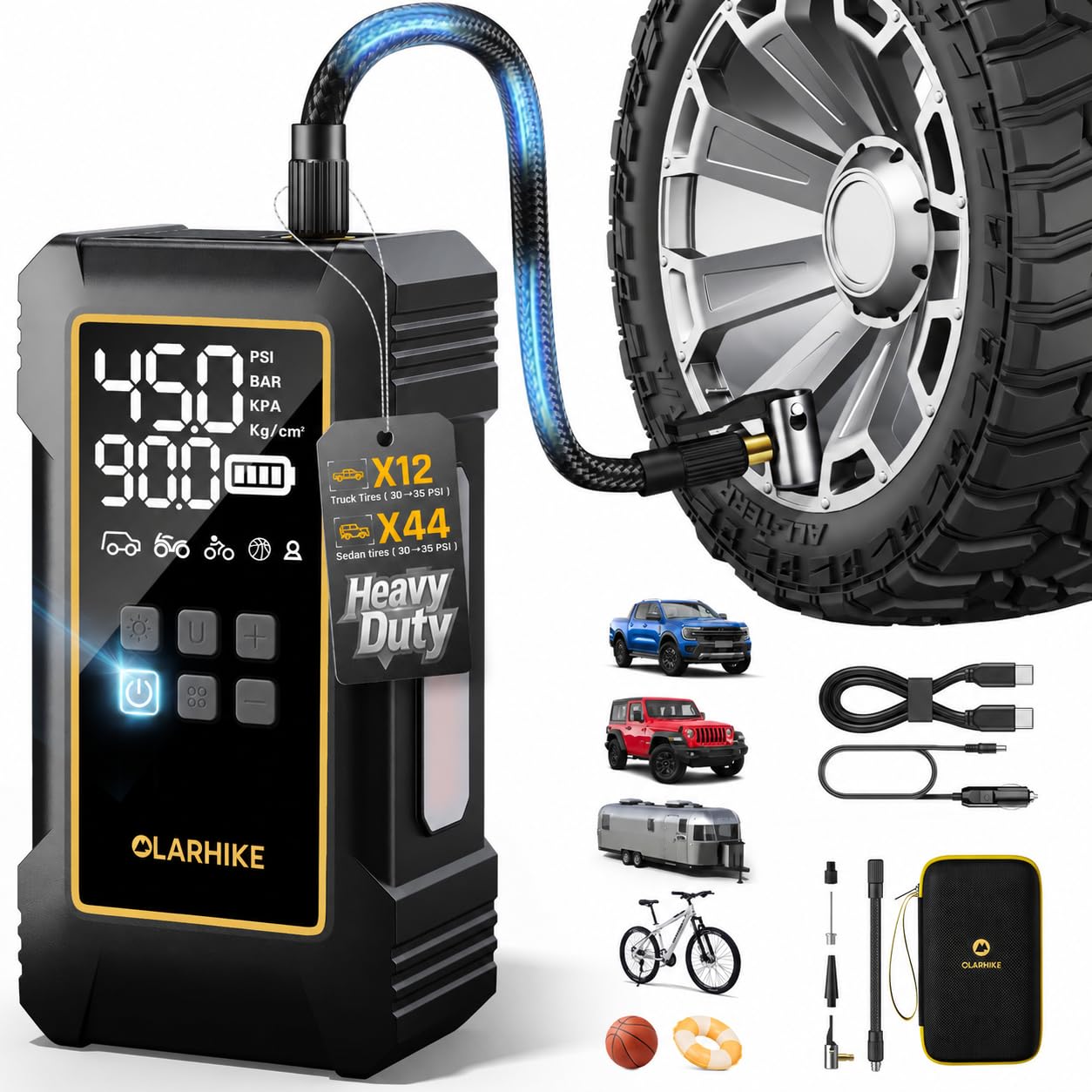 OlarHike 12000mAh Heavy Duty Tire Inflator Portable Air Compressor | Powerful, 7