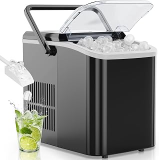 OLIXIS Countertop Ice Maker Machine with Handle, Auto-Cleaning Portable Ice Maker with Basket & Scoop, 26lbs in 24Hrs & 9 Cubes in 6 Mins, 2 Cube Sizes, for Home Party Camping RV, Black