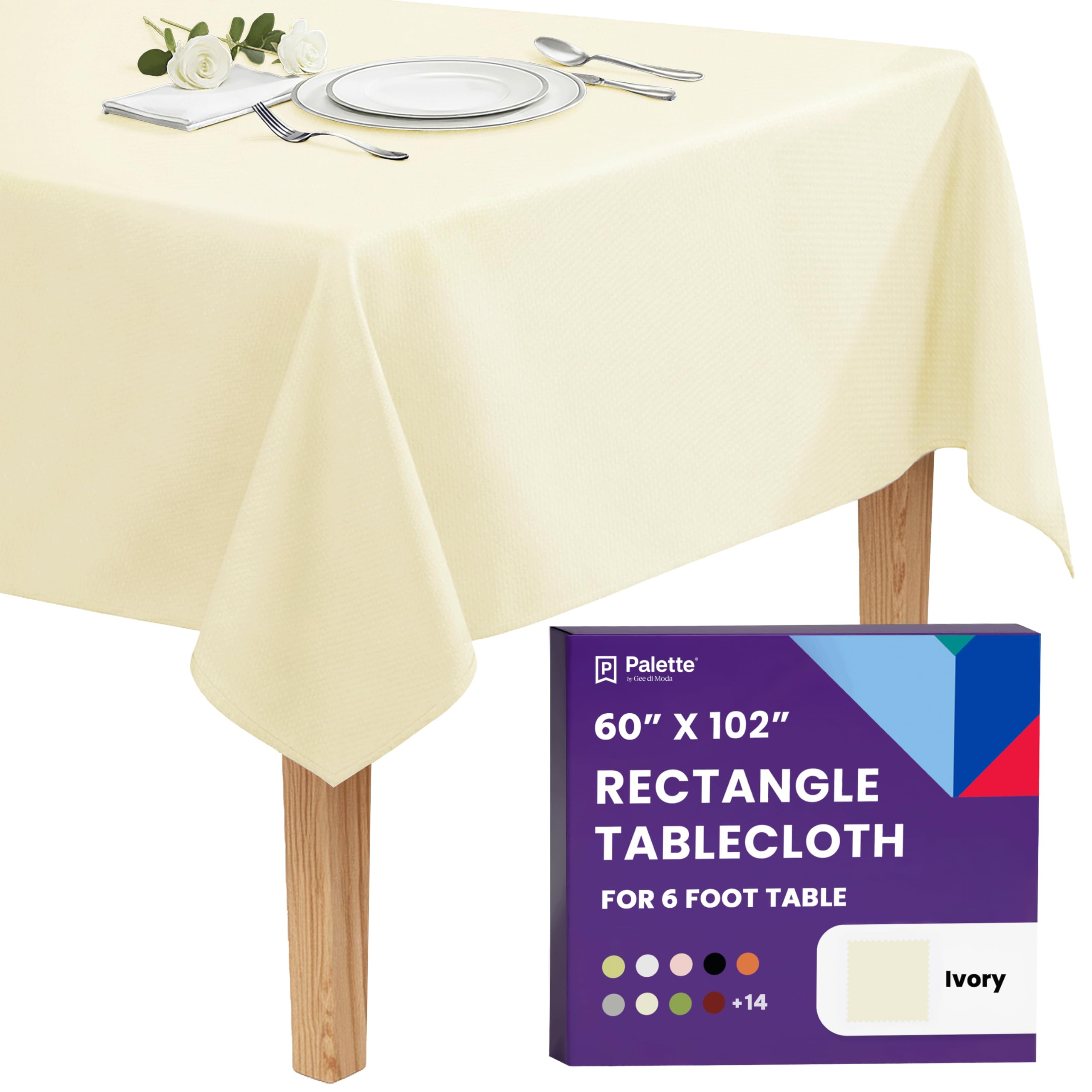Gee Di Moda Rectangle Tablecloth - 60 x 102 Inch Ivory Table Cloth for 6 Foot Re