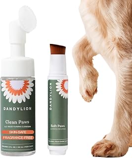 Dandylion Dog Paw Cleaner and Paw Balm Brush Duo, Foam Wash, Fragrance-Free | Dog Paw Washer and Paw Moisturizer for Dogs, No Rinse, Lick Safe, Dry Cracked Sensitive Paw Pads, All Breeds, Puppies, Vegan