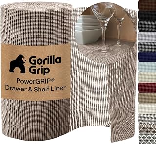 GORILLA GRIP powerGRIP Drawer Shelf and Cabinet Liner, 12"x10', Beige | Thick Strong Hold, Non-Adhesive, Protect Kitchen Cabinets and Cupboard, Bathroom Drawers, Easy Install Mat