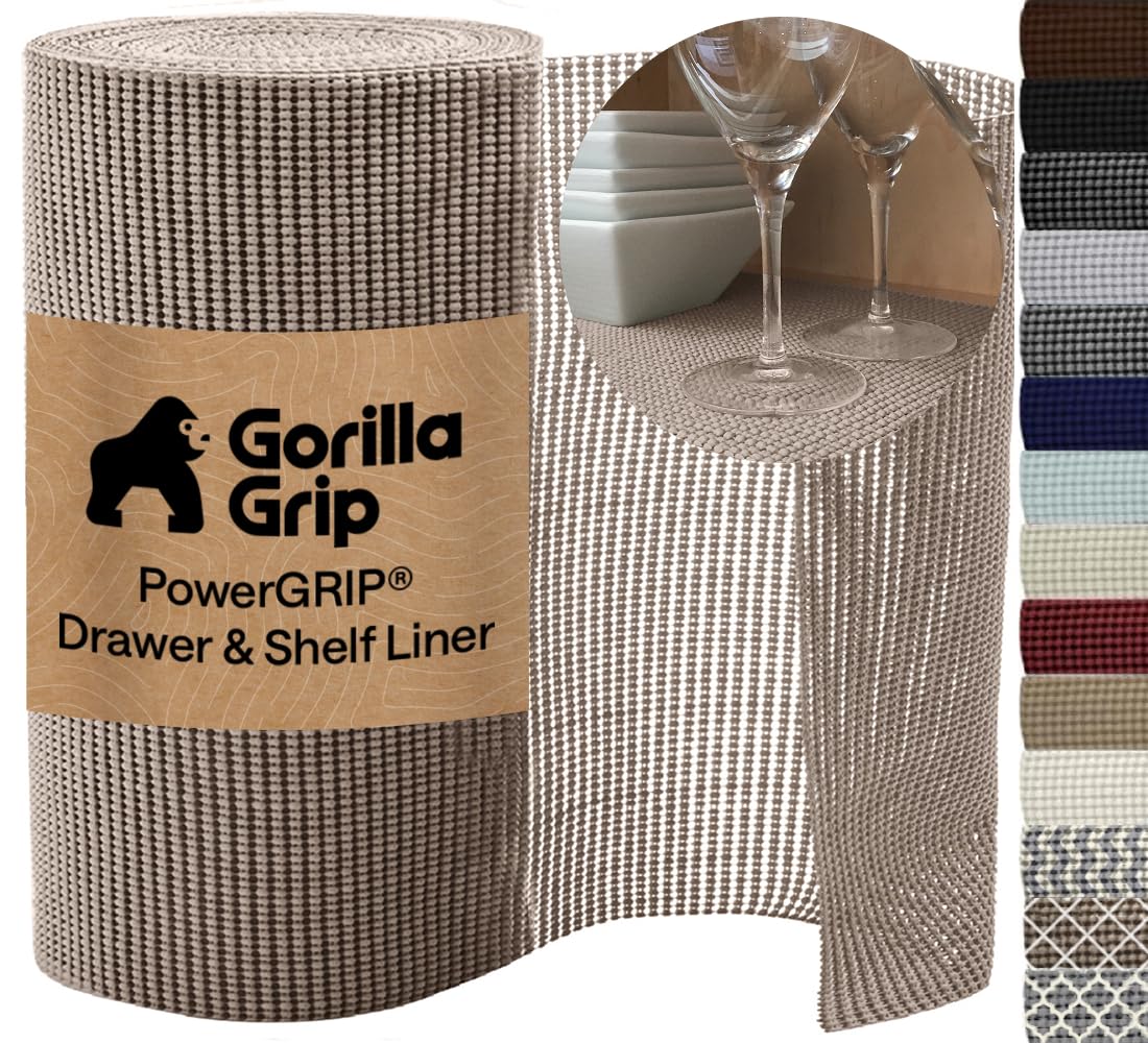 GORILLA GRIP powerGRIP Drawer Shelf and Cabinet Liner, 12"x10', Beige | Thick St