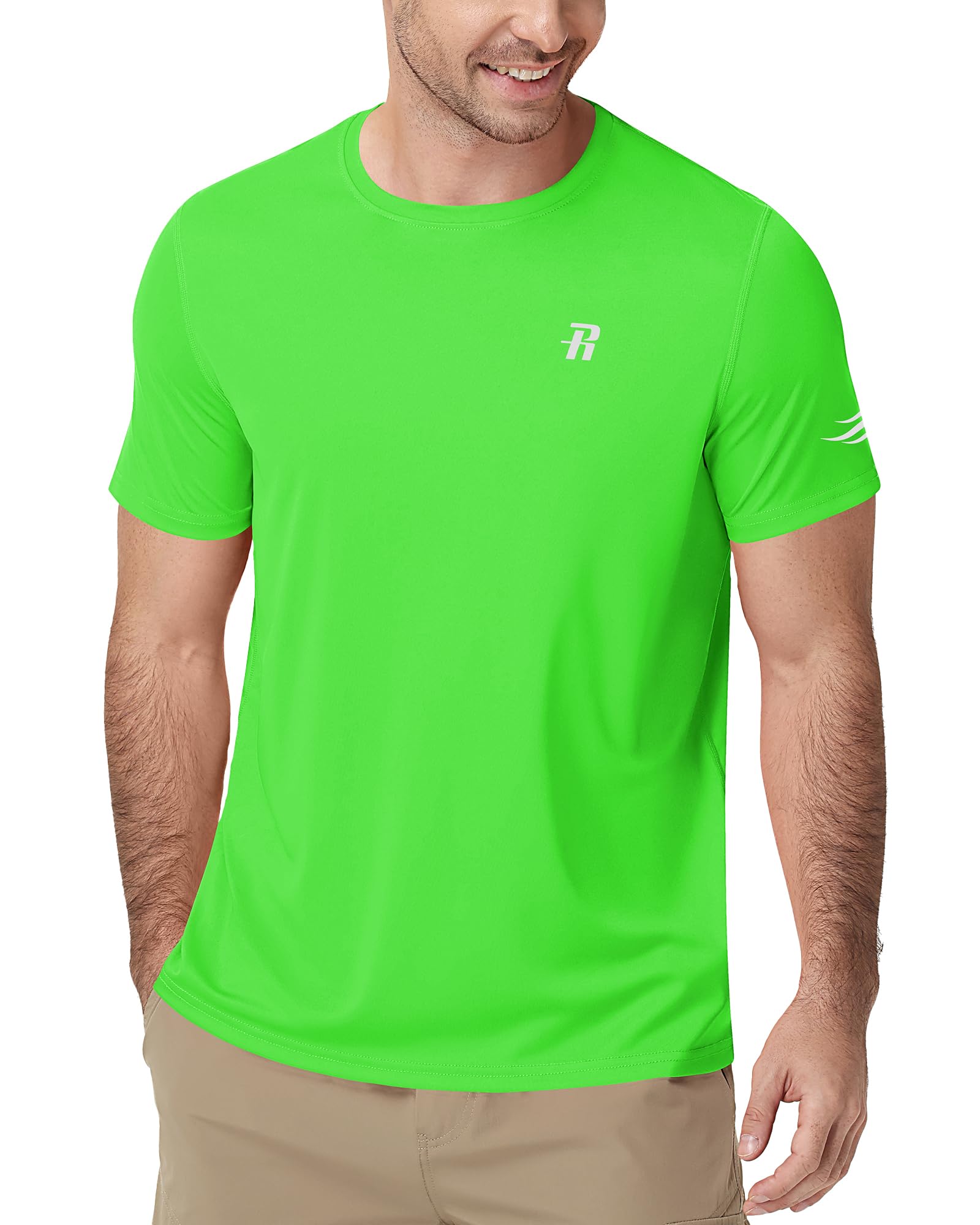 Runhit Mens Swim Shirt UPF 50+, Short Sleeve Rash Guard for Men, UV SPF Sun Prot