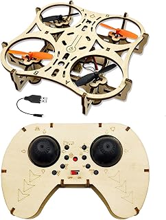 Wisoqu DIY Wooden Drone Model Kit Wooden RC Drone Kit 3D Building Blocks Quadcopter 1 Key Takeoff Emergency Stop 3 Speeds with Headless Mode for STEM Learning Ages 15+
