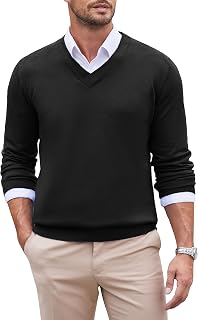 COOFANDY Men's V-neck knitted jumper business casual regular fit office sweater elegant long sleeve sweaters basic winter sweater