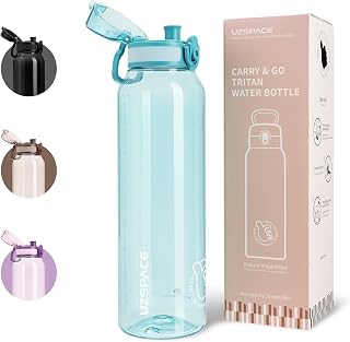 UZSPACE Sports Water Bottle 1L Leak Proof Dishwasher Safe Carbonated Acid Safe Gym Cycling Fitness Hiking Office Water Bottle with Time Marker, Green