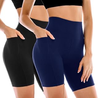 Leafigure 2 Pack Women's Biker Shorts with Pockets High Waist Yoga Running Gym Workout