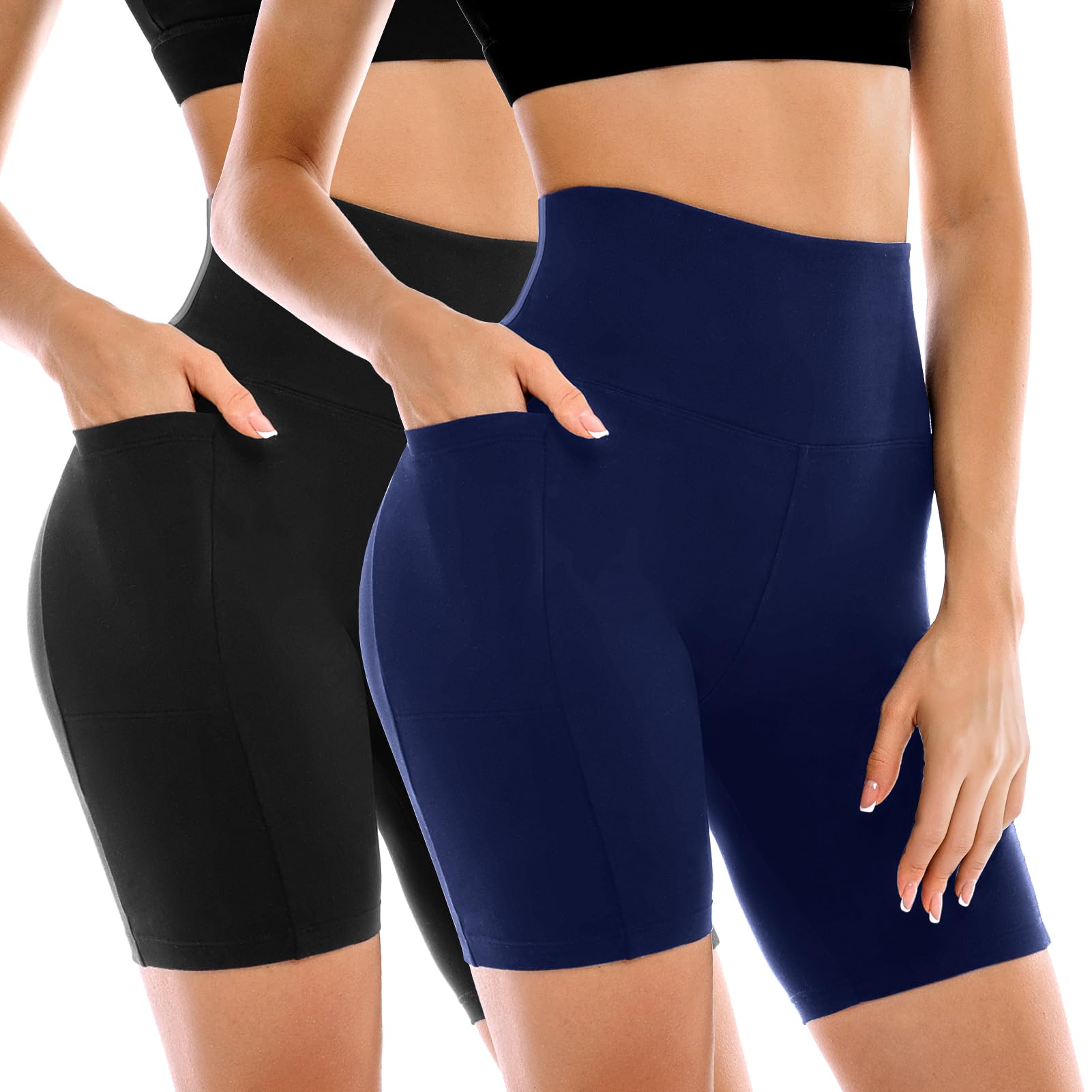 Leafigure 2 Pack Women's Biker Shorts with Pockets High Waist Yoga Running Gym W