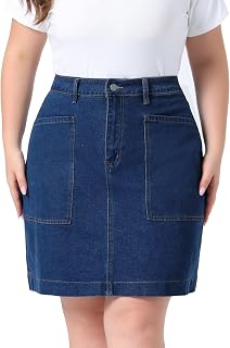 Agnes Orinda Women's Plus Size Denim Pencil Skirts Summer High Waist Knee Length Jean Skirt with Pockets Work Casual