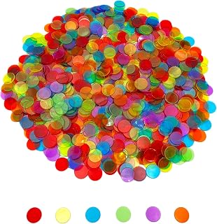JUNWRROW 1000 Pieces 3/4" Clear Bingo Counting Chips with Bag - for Large Group Games, Game Night and Educational Activities
