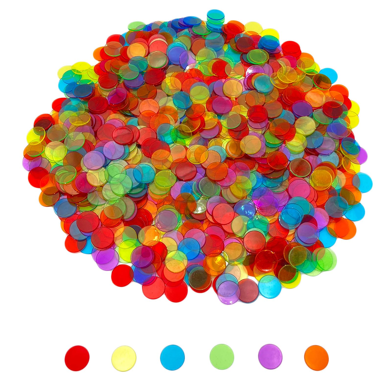 JUNWRROW 1000 Pieces 3/4" Clear Bingo Counting Chips with Bag - for Large Group 