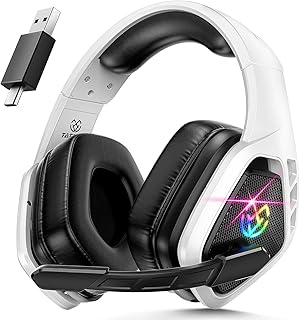 Tatybo Wireless Gaming Headset with Mic, 7.1 Sound 50mm Driver, White Black | FPS & RPG Audio, 2.4G/BT 5.3/USB-C, 30H battery, Low latency for PS5/PS4/PC/Switch/Laptop/Mobile