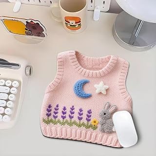 Funny Non-Slip Gaming Mouse Pad, Small Mouse Pad for Computer Laptop Gamer Cute Knitted Sweater Pink Rabbit