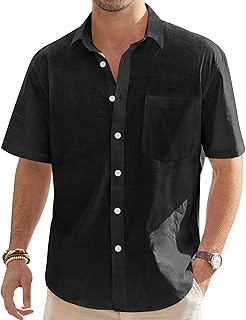 J.Ver Men's Cotton Linen Shirts Short Sleeve Casual Light Button Beach Shirt Summer Tops with Pocket