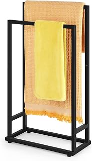Free Standing Towel Rack 2 Tier Towel Holder Stand Hand Towel Drying Rack Black Towel Blanket Racks for Bathroom Laundry Room Bedroom Pool (Matte Black)
