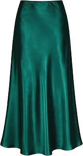 ALCEA ROSEA Womens Satin High Waisted Silky Midi Skirt Elastic A-line Skirt for Wedding Party Work