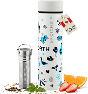 GROSCHE Toronto 16oz Insulated Infuser Flask - Stainless Steel, Leakproof, Perfect for Tea, Coffee, and Fruit Infusion, Home, Travel & Outdoor Use, Canadian Brand! - 16 fl. oz, True North