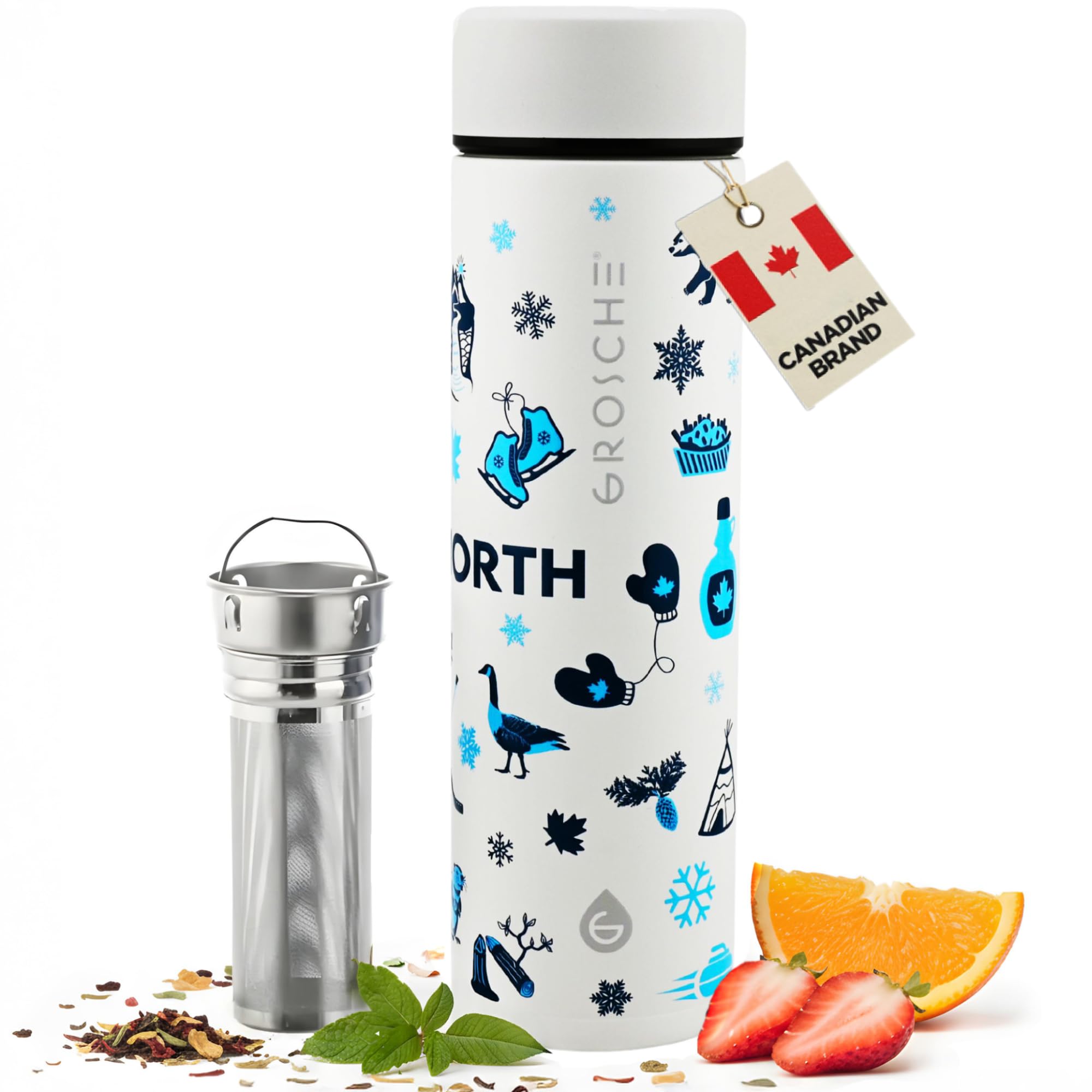 GROSCHE Toronto 16oz Insulated Infuser Flask - Stainless Steel, Leakproof, Perfe
