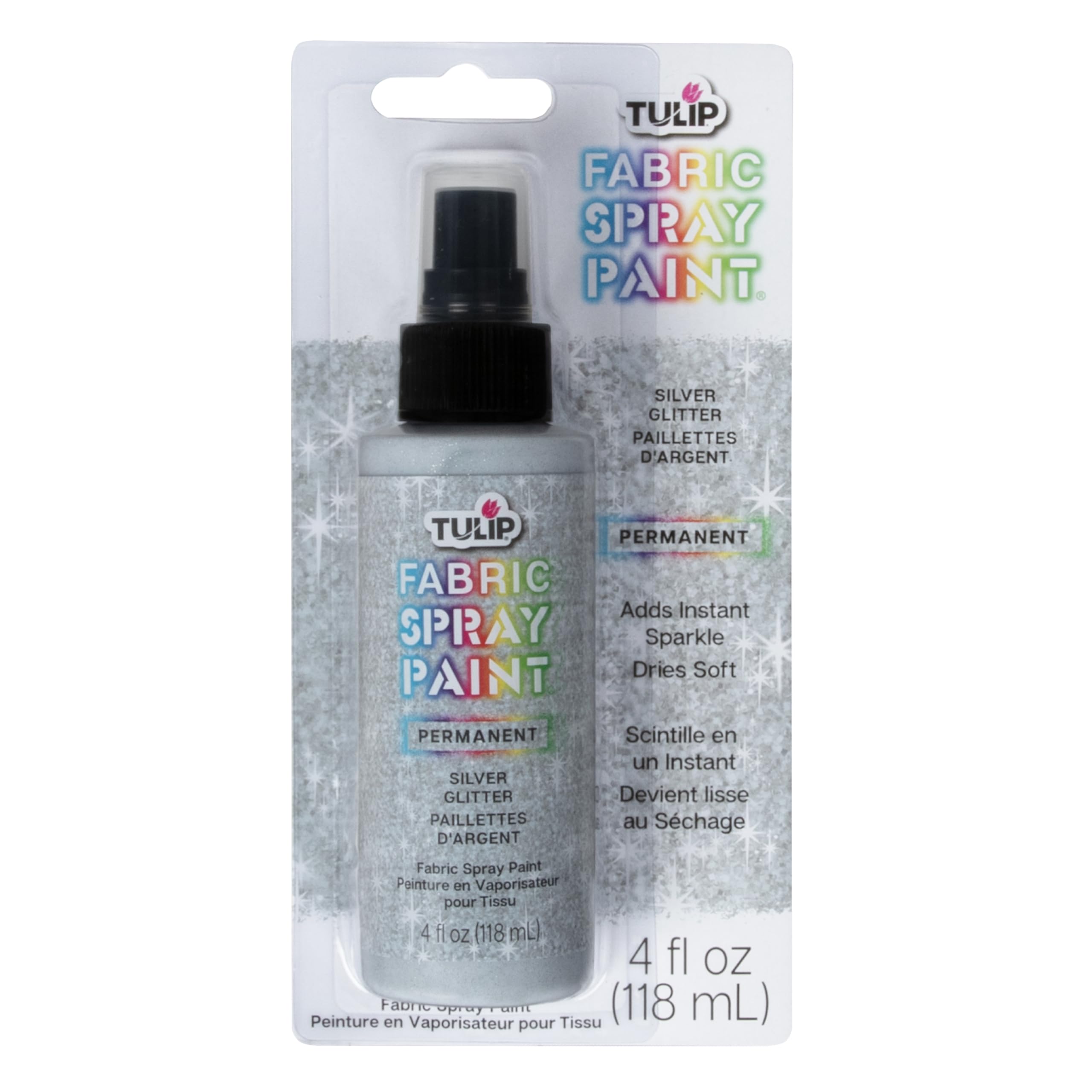 Tulip Fabric Paint, Permanent Spray on Paint, 4 fl oz Sparkling Star Silver Glit