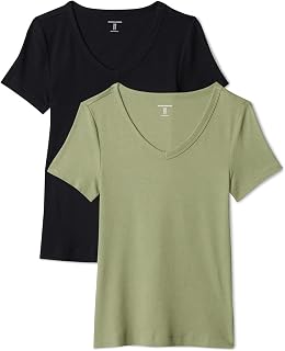 Amazon Essentials Women's 2-Pack Slim-Fit V-Neck Short-Sleeve T-Shirt