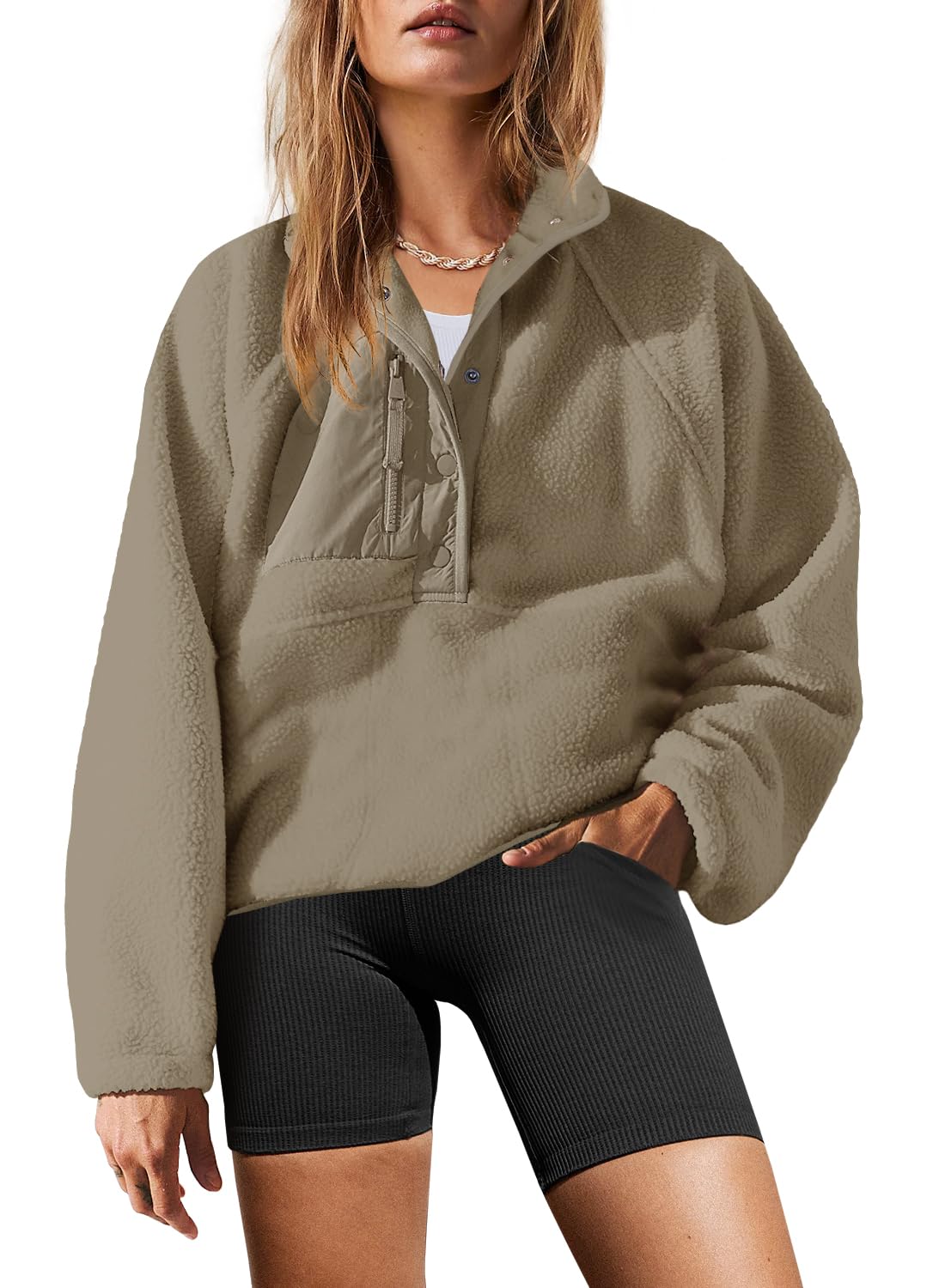 Yanekop Womens Fleece Pullover Jacket Sherpa Sweatshirt with Pockets