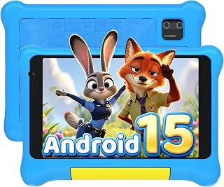 Laptok Kids Tablet 7 Inch, Android 15 Tablet for Kids with 24GB+32GB+1TB Expand, GMS Certified, Fast Charging, Dual Camera, 2800mAh, WiFi 6, BT 5.4, Widevine L1,Tablet with Protective Case, Blue
