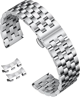 BINLUN Stainless Steel Watch Straps Replacement Metal Watch Strap for Men Women 18mm 19mm 20mm 21mm 22mm 24mm with Straight and Curved End in 7 Colors