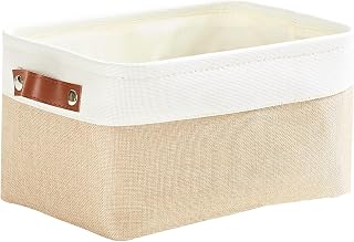 Mangata Fabric Storage Boxes, Thickened Canvas Storage Baskets with Handle for Shelves, Clothes Toys(S, Khaki/White, without Drawstring,1 Pcs)