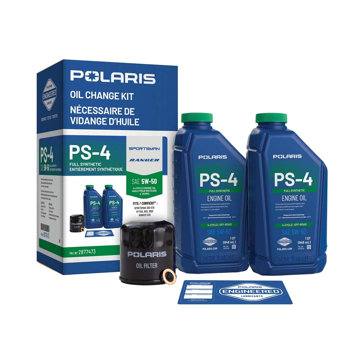 Polaris Full Synthetic Oil Change Kit, 2877473, 2 Quarts of PS-4 Engine Oil and 