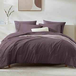 WRENSONGE Queen Size Bedding Set 7 Pieces Soft Plum Bedding Set with Fitted Sheet, Flat Sheet, 2 Pillowcases and 2 Pillow Cases, Warm Bedding Set for All