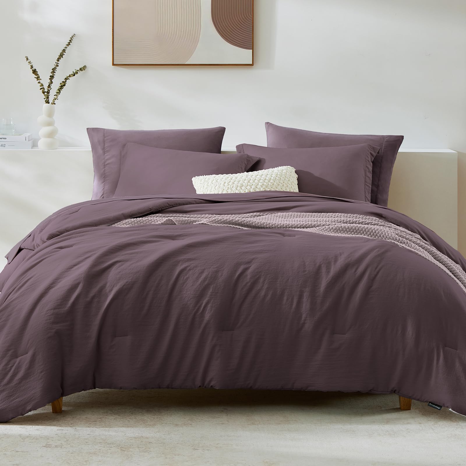 WRENSONGE Queen Size Bedding Set 7 Pieces Soft Plum Bedding Set with Fitted Shee
